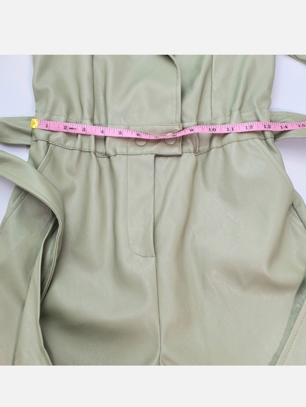 NEW 7 For All Mankind Women's Faux Leather Romper Sage Green Long Sleeves Size S - Picture 6 of 13